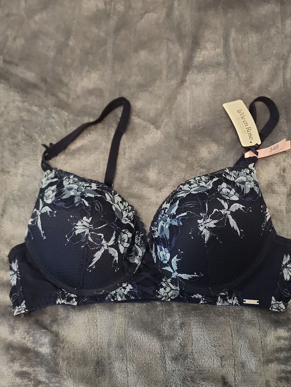 La Vie En Rose Navy Floral Embroidered Push-Up Bra